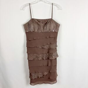 Y2K S.L. Fashions 10P Brown Taupe Tiered Bead Embellished Spaghetti Strap Dress